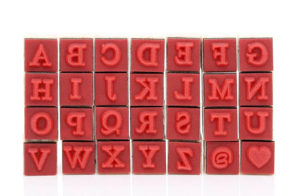 Close Type Set Rubber Stamps Wooden Handle Alphabet — Stock Photo, Image