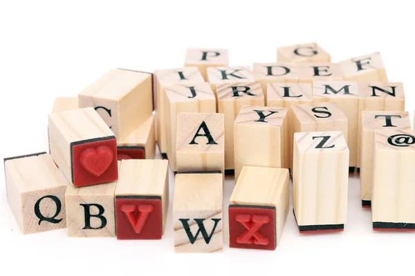 Rubber Stamps Wooden Handle Alphabet — Stock Photo, Image