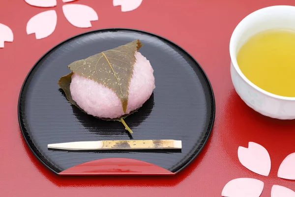 Japansk Sakura Mochi Dessert För Vår Säsongen Sakura Blossom Gjord — Stockfoto