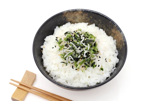 Giapponese Shirasu Takana Vegetale Con Riso Bianco Cotto — Foto Stock