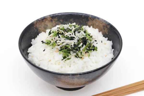 Giapponese Shirasu Takana Vegetale Con Riso Bianco Cotto — Foto Stock