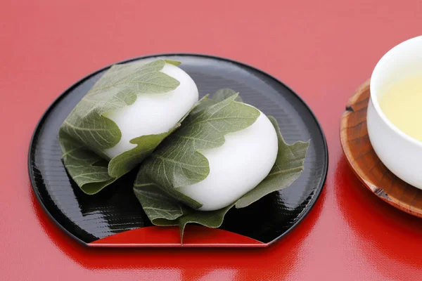 Japonské Cukrovinky Kashiwa Mochi Pro Tradiční Sladké Image — Stock fotografie