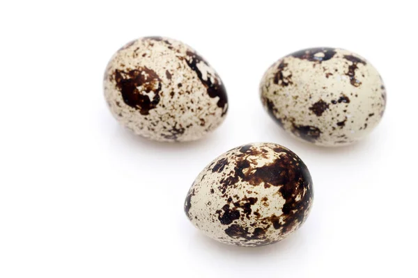 Três Ovos Codorna Isolados Sobre Fundo Branco — Fotografia de Stock