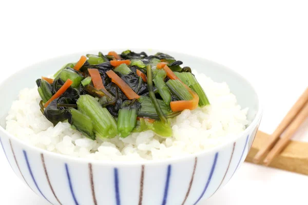 Japanischer Gekochter Reis Mit Nozawana Gemüse — Stockfoto
