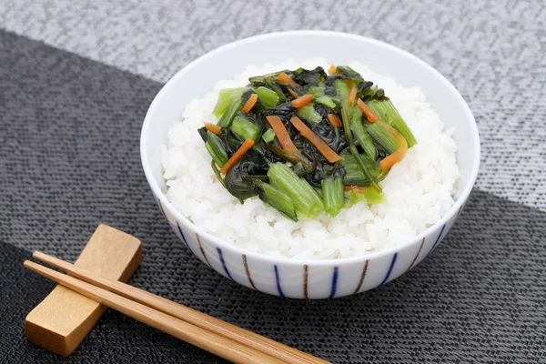Japanischer Gekochter Weißer Reis Mit Nozawana Gemüse — Stockfoto