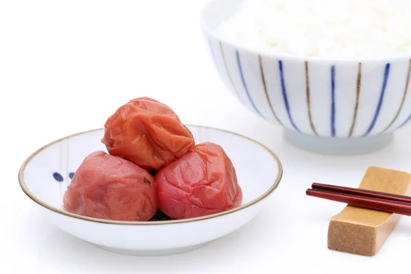 Cibo Giapponese Sottaceto Umeboshi Con Riso Cotto — Foto Stock