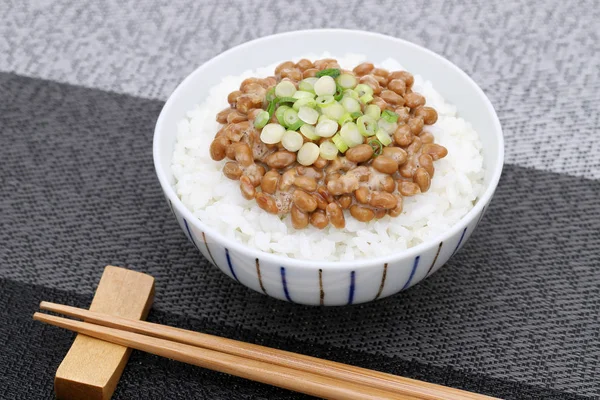 Giapponese Riso Cotto Natto Una Ciotola — Foto Stock