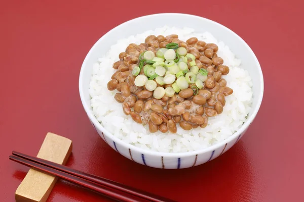 Japanse Gekookte Rijst Natto Een Kom — Stockfoto