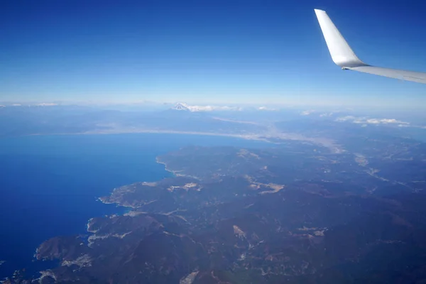 Ansicht Des Flügels Des Flugzeugs Und Des Fuji Berges Vom — Stockfoto