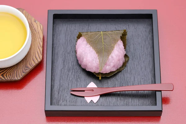 Japán Édességek Szakura Mochi Desszert Készült Rizs Torta — Stock Fotó