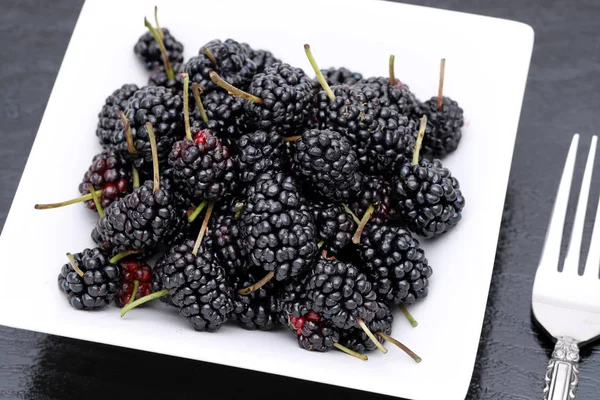 Healthy and delicious ripe mulberry fruit in a bowl — Stock Image Healthy Delicious Ripe Mulberry Fruit Bowl Royalty Free Stock Images