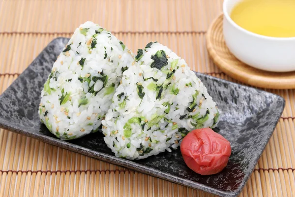 Onigiri, Japanese food, Japanese rice ball, rice triangle with nozawana shirasu