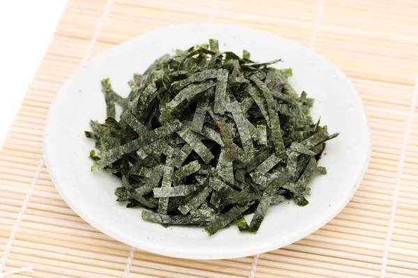 Nourriture Japonaise Algues Séchées Nori Sur Fond Bambou — Photo
