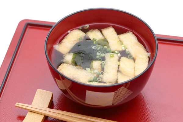 Nourriture Japonaise Soupe Miso Âge Abura Wakame Sur Bol — Photo