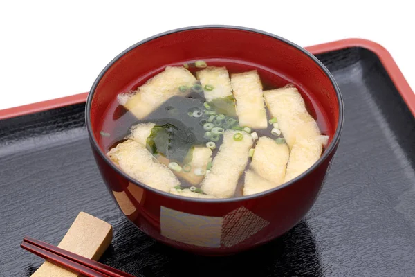 Nourriture Japonaise Soupe Miso Âge Abura Wakame Sur Bol — Photo