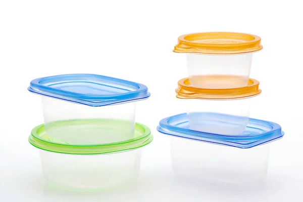 Stapelvoedsel Plastic Containers Witte Achtergrond — Stockfoto