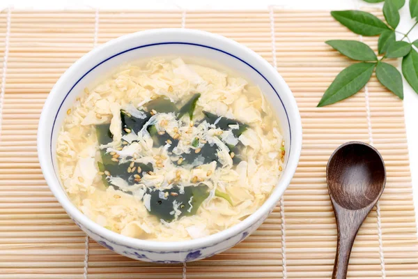 Foof Japonais Soupe Aux Œufs Kakitama Dans Bol Sur Table — Photo