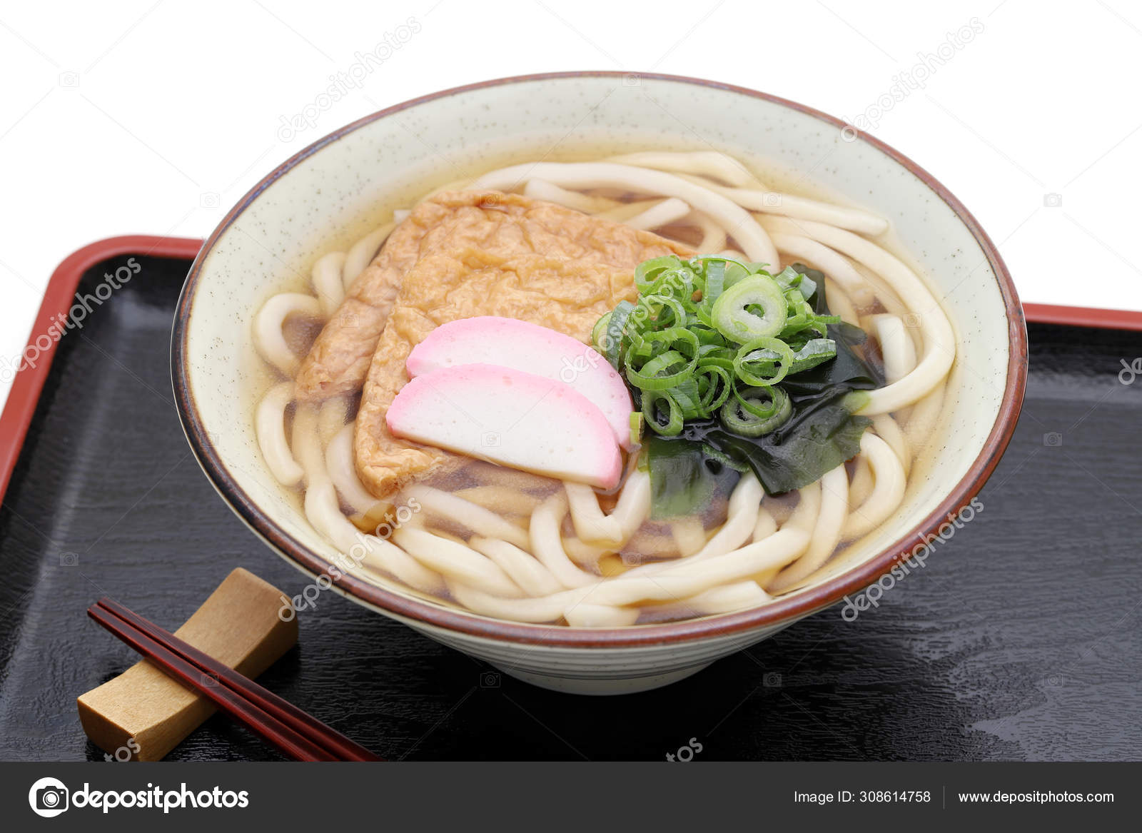 Japanese Kitune Udon Noodles Ceramic Bowl Wooden Tray Stock Photo By C Akiyoko74