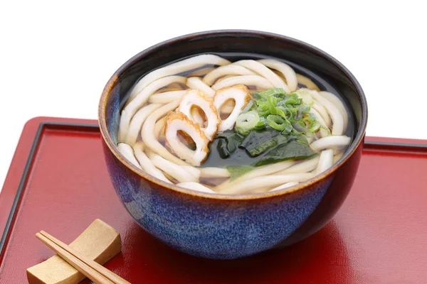 Japanese Kake Udon Noodles Ceramic Bowl Wooden Tray — Stock Photo, Image