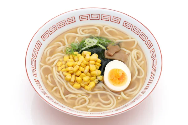 Nouilles Japonaises Miso Ramen Dans Bol Sur Fond Blanc — Photo