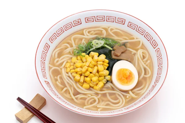 Japanese Miso ramen noodles in a bowl on white background
