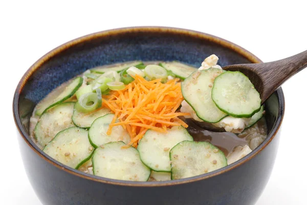 Soupe Miso Froide Hiyajiru Japonaise Sur Fond Blanc — Photo