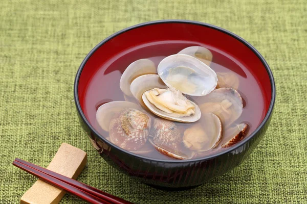 Japanese Soy Sauce Soup Asari Clams Bowl Table — Stock Photo, Image