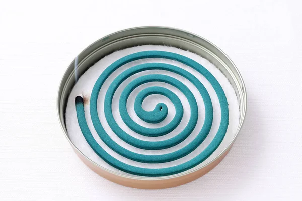 Classic Green Mosquito Coil Metal Plate White Background — Stock Photo, Image