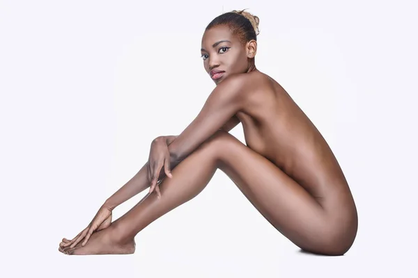 Beautiful Black Naturally Woman Clean Fresh Skin — Stock Photo, Image