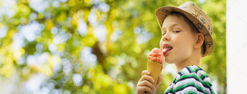 a boy on vacation with delicious ice cream