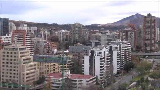 Landskap Berg Snö Staden Och Moln Santiago Chile — Stockvideo