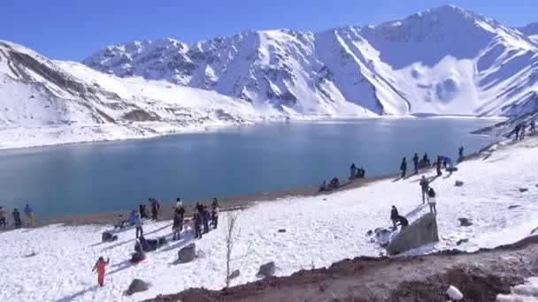 Landschap Berg Sneeuw Lagune Natuur Santiago Chili — Stockvideo