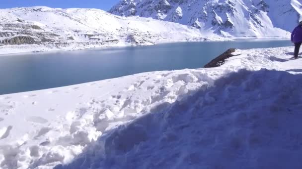 Landschap Berg Sneeuw Lagune Natuur Santiago Chili — Stockvideo