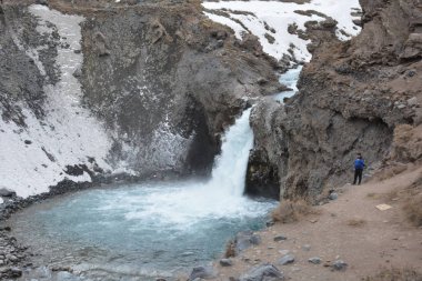 manzara, dağ kar ve şelale
