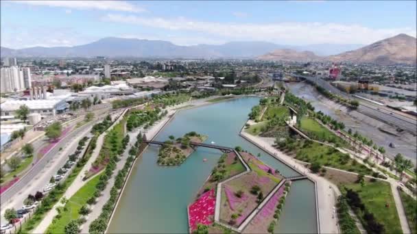 Vista Aérea Parque Lagoa Paisagem Urbana — Vídeo de Stock