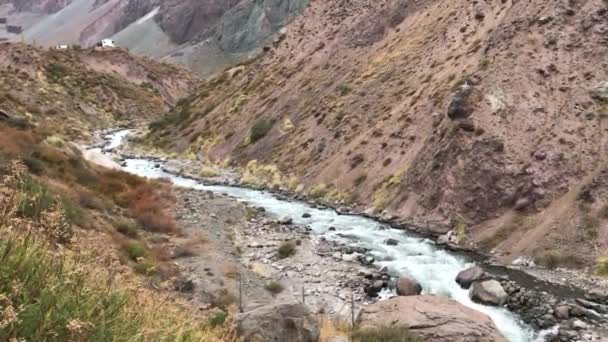 Вид Воздуха Горный Пейзаж Река Долина Чили — стоковое видео