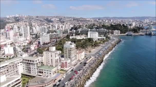 Luftaufnahmen Einer Stadt Und Eines Strandes Chile — Stockvideo