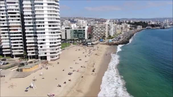 Flyg Bilder Stad Och Strand Chile — Stockvideo