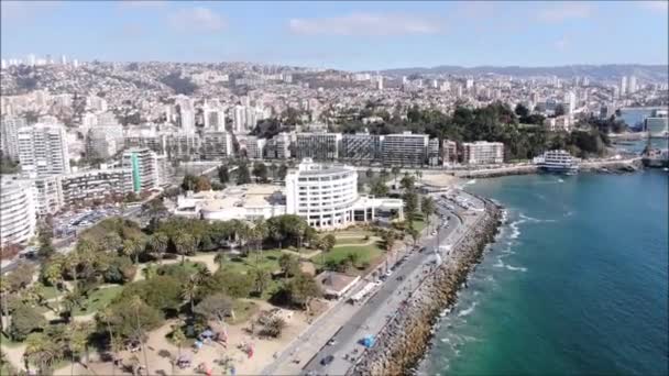 Filmati Aerei Una Città Una Spiaggia Cile — Video Stock