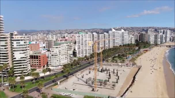 Luchtfoto Beelden Van Een Stad Strand Chili — Stockvideo