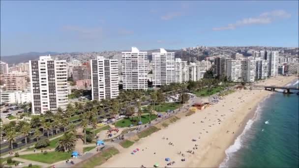 Flyg Bilder Stad Och Strand Chile — Stockvideo