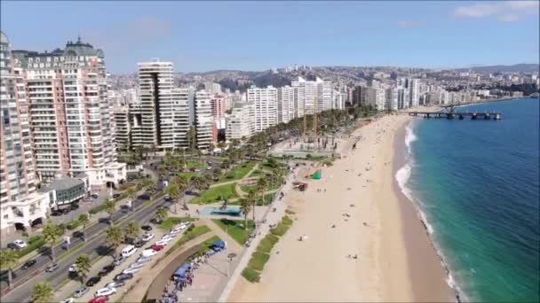 智利城市和海滩的空中镜头 — 图库视频影像