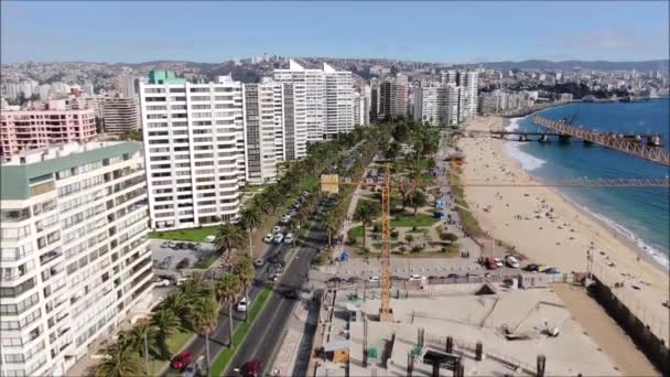 Zdjęcia Lotnicze Miasta Plaży Chile — Wideo stockowe