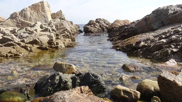 岩の多いビーチと自然の風景 — ストック写真