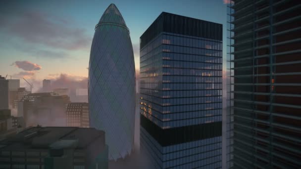 Londen, zonsopgang boven de augurk, Swiss Reinsurance hoofdkwartier, pannen van 4k — Stockvideo