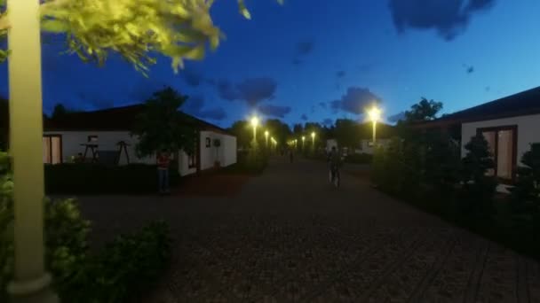Dom mieszkalny, złożone z ludzi relaks o zachodzie słońca, lotu drona — Wideo stockowe