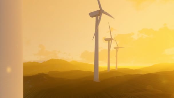 Wind power windmills at sunrise, tilt – stockvideo