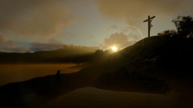 Hıristiyan kadın Jesus çapraz, dua gündoğumu, 4k