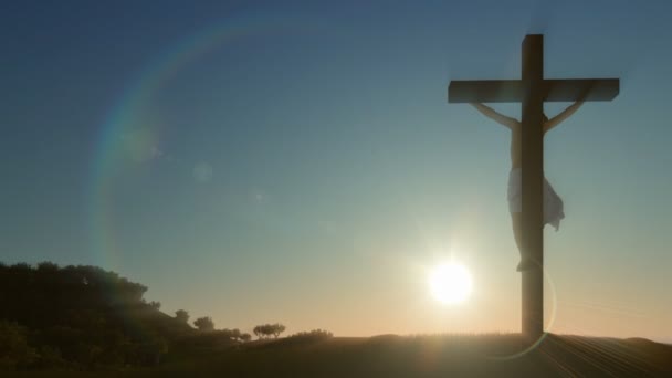 Jesus cross at sunrise, zoom out — Stok Video