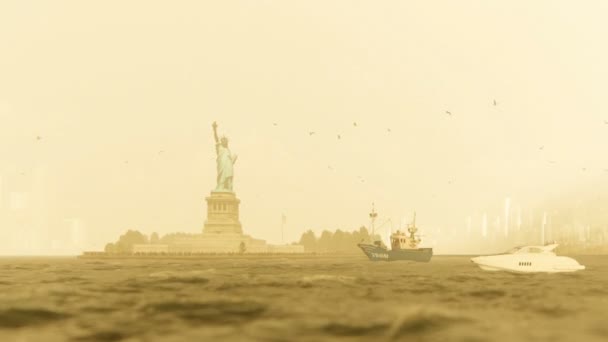 Статуя Свободи Манхеттен Нью Йорк Ранковий Туман — стокове відео